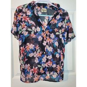 Show Me Your Mumu Small Sheer Floral Black Button Up Lightweight Summer Cute